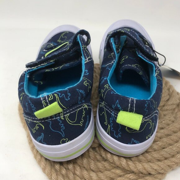 Lily & Dan Boys Dinosaur Memory Foam Canvas Shoes Size 2/3 Navy Blue Green - Picture 4 of 8